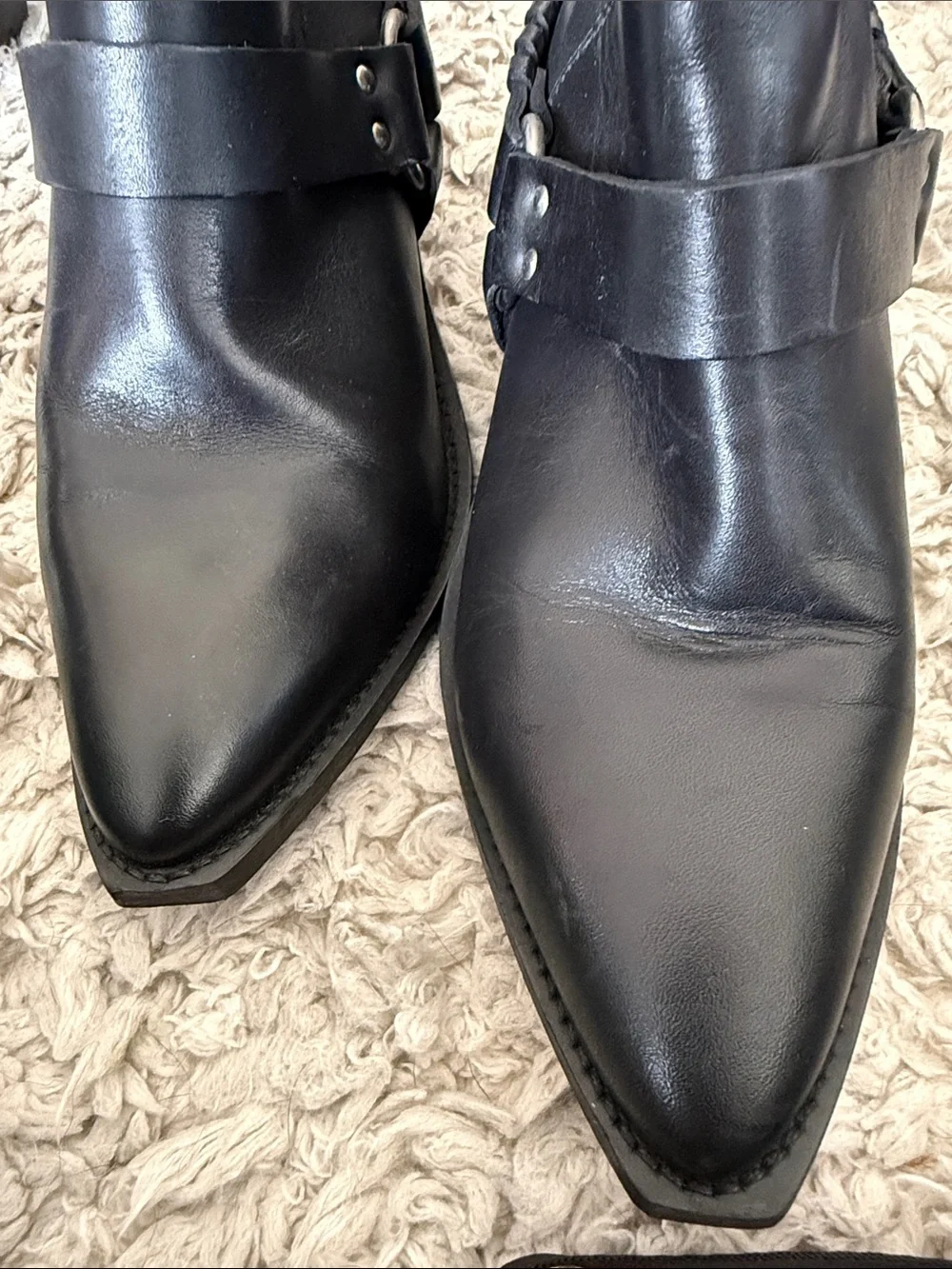 Brusque Black Leather Western Harness Ankle Boots Made in Portugal US 7.5–8